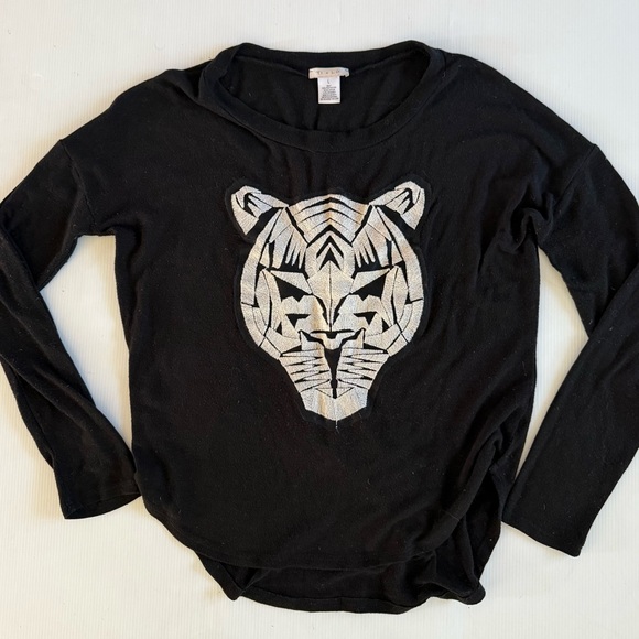 Tilo Sweaters - Tilo Women’s Sweater Size L Tiguer Embroidered Black Rayon Blend Made In USA